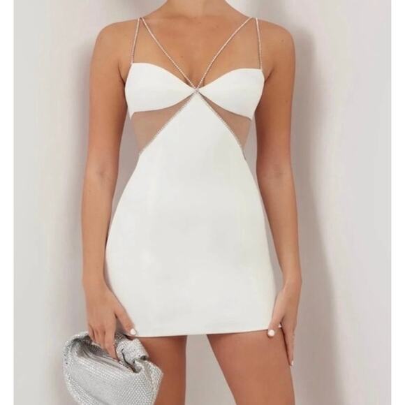 Heiress Beverly Hills Dresses & Skirts - Heiress Beverly Hills Large Mini Dress Premium Diamante Strap Mesh detail White